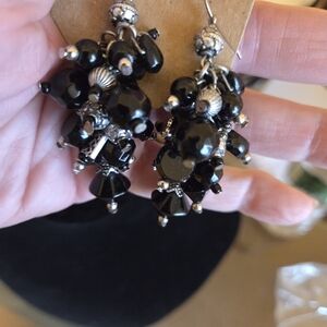 Cluster Drop Earrings - Black Beaded Women Jewelry NEW